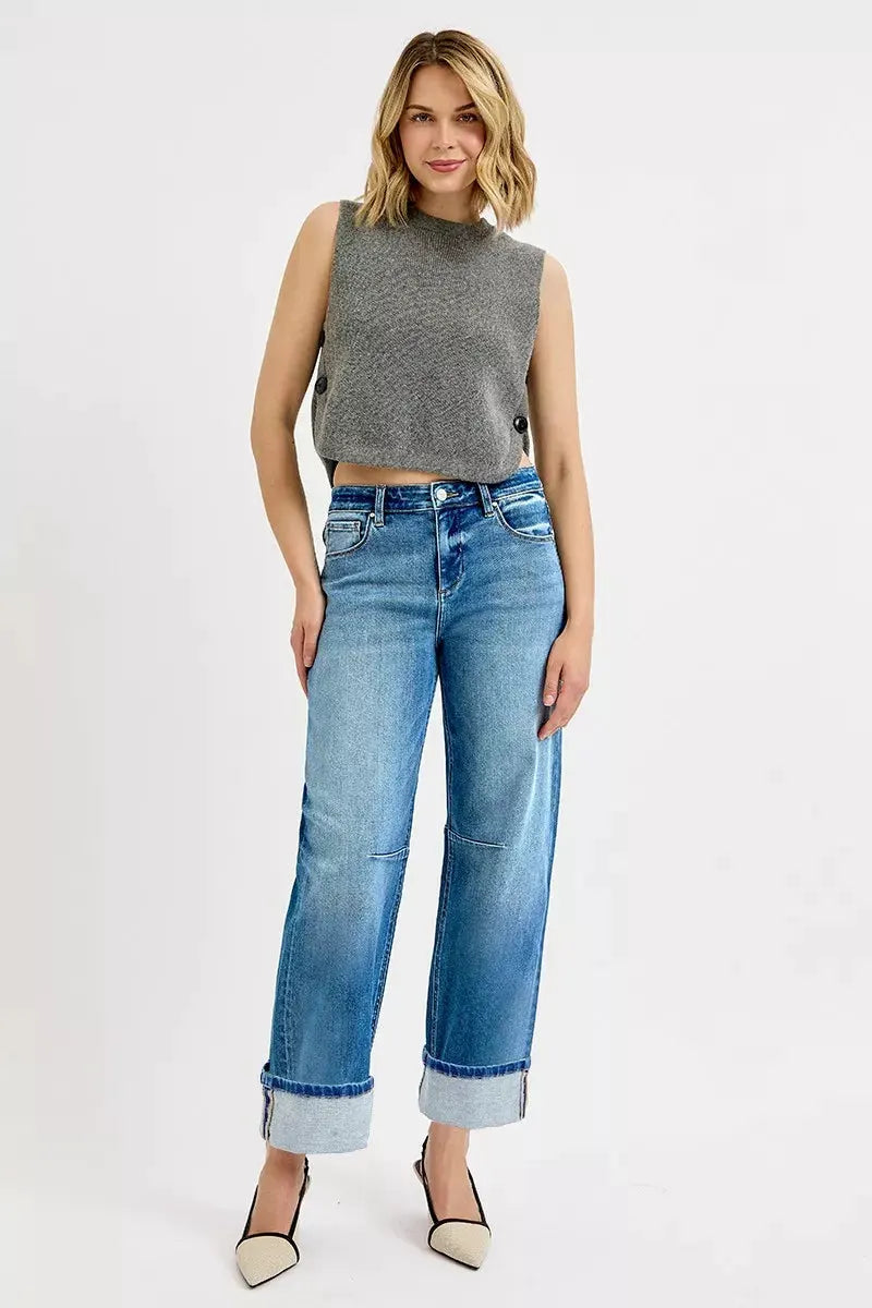 RISEN Slouchy Crop Barrel Cuffed Jeans by RISEN