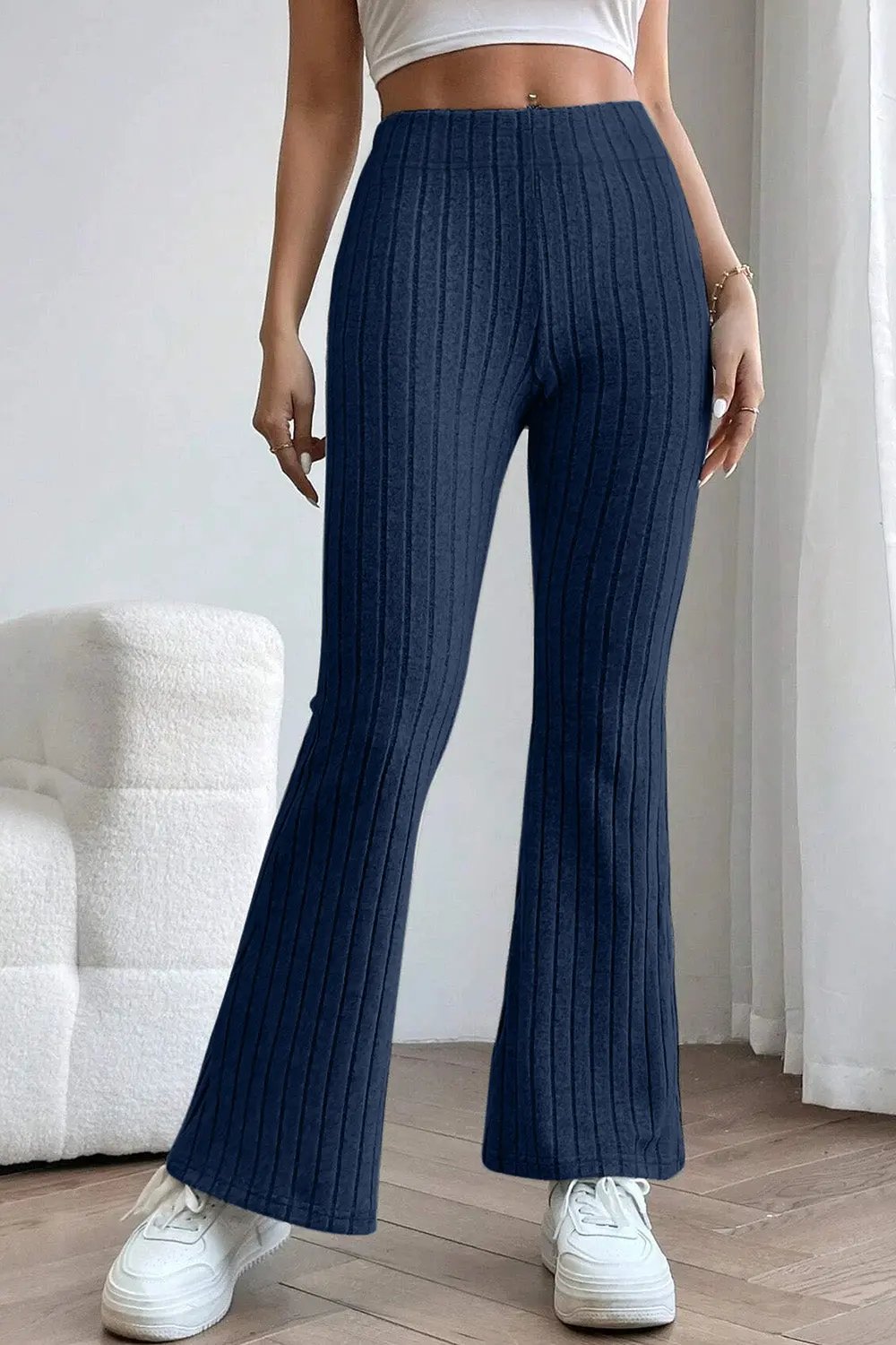 Basic Bae Full Size Ribbed High Waist Flare Pants by Partner Label