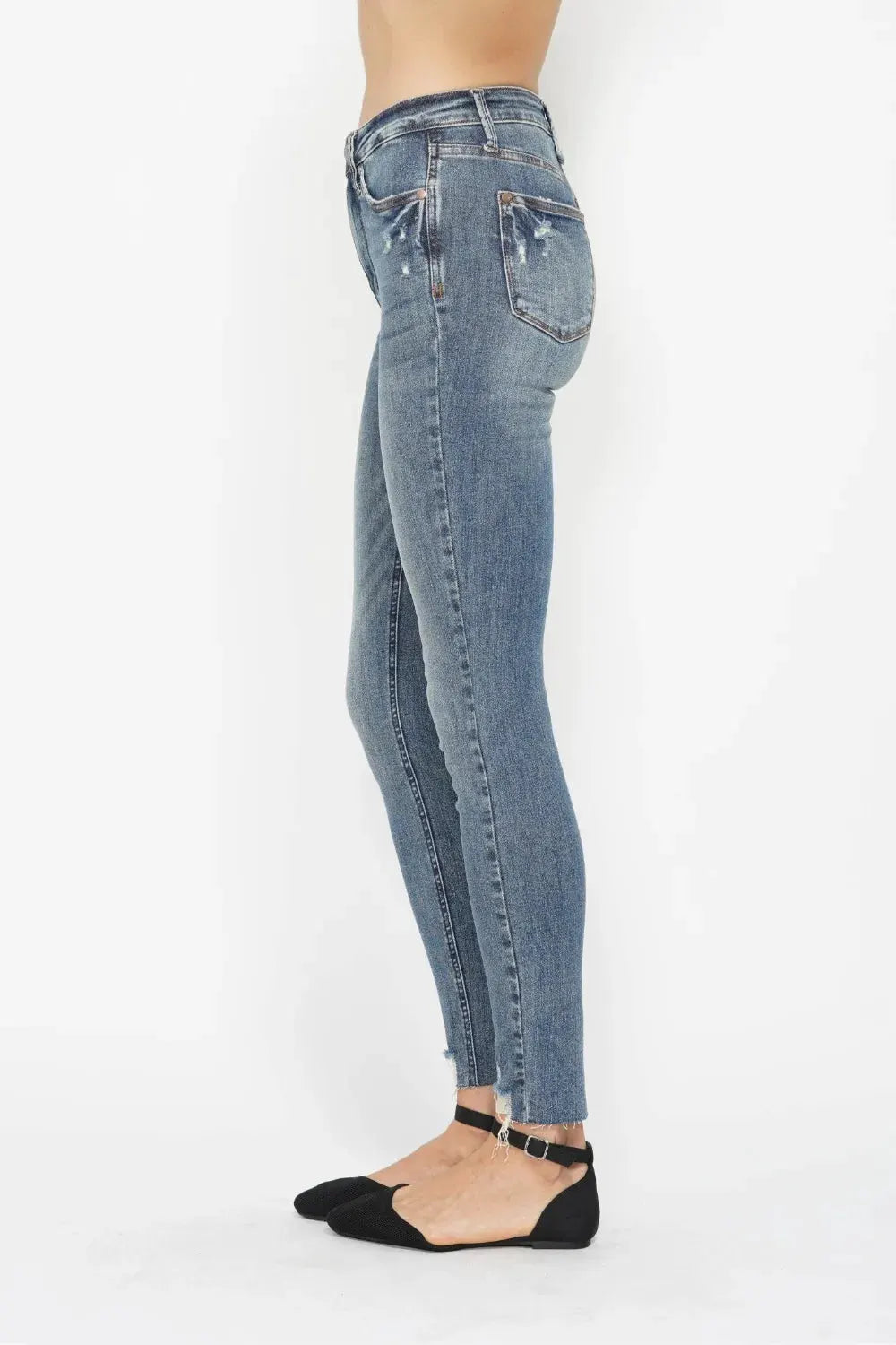 Judy Blue Full Size Tummy Control Vintage Wash Hem Destroy Skinny Jeans by Judy Blue