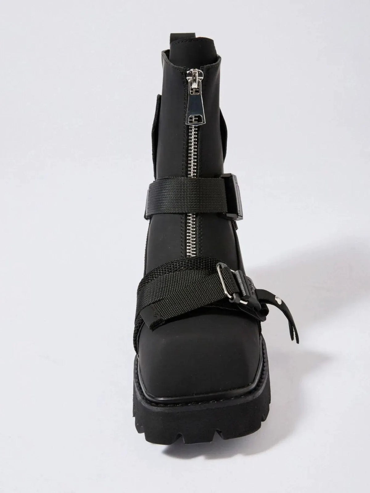 Chunky Platform Boots with Buckle Straps and Front Zip by Partner Label