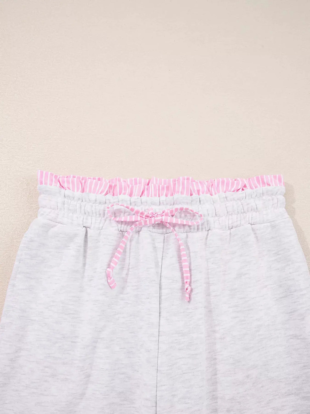 Contrasted Trim Frilled Collar Drop Shoulder Top and Drawstring Pant Set by Partner Labels