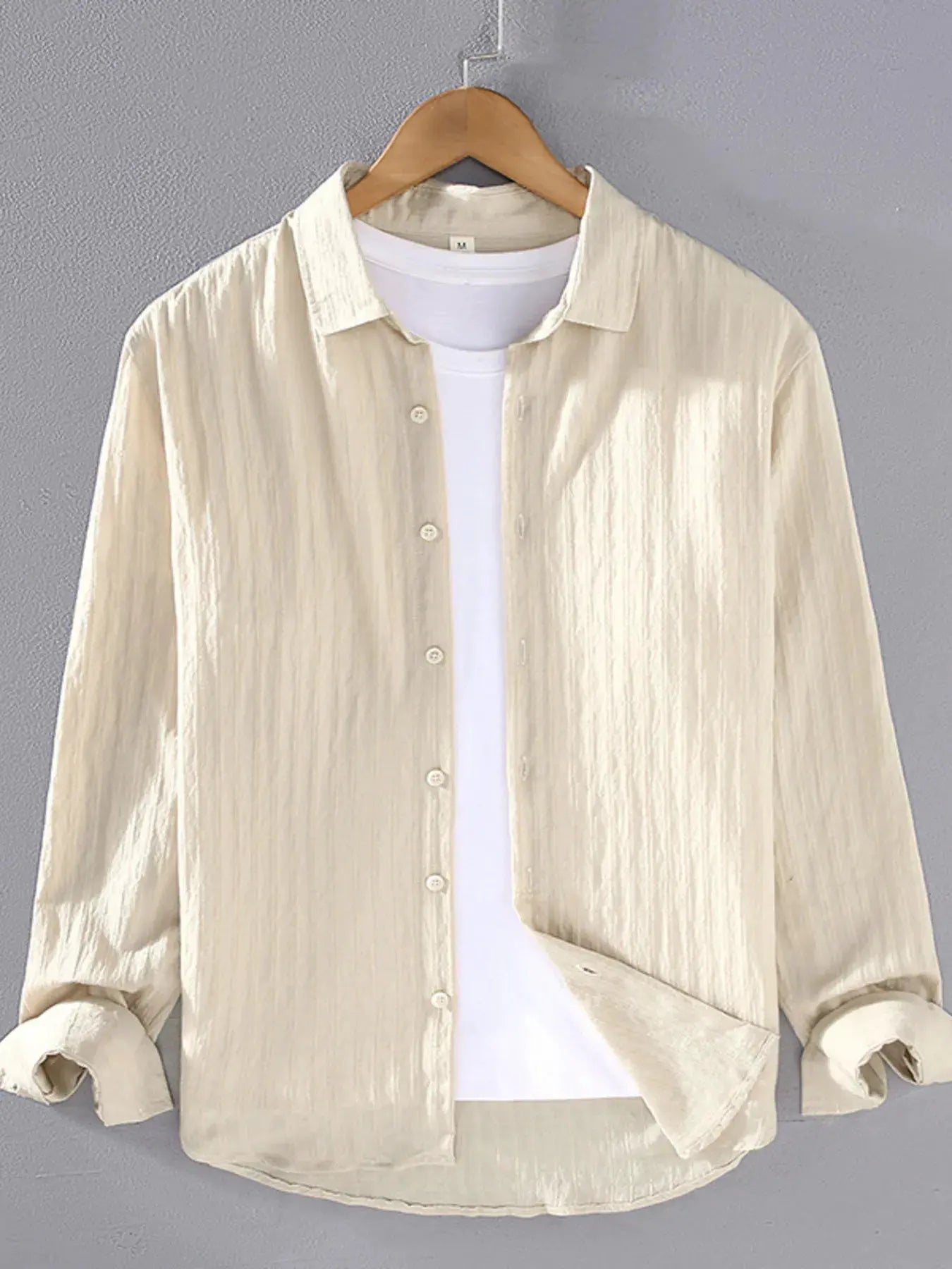 Men's Plus Size Textured Button Up Long Sleeve Shirt by Trendsi