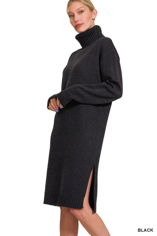 Zenana Turtle Neck Long Sleeve Midi Sweater Dress by Zenana