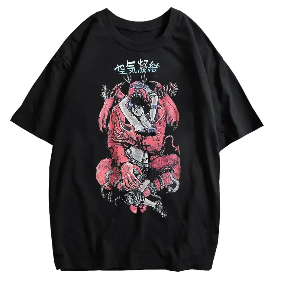 Retro Washed Oversized T-Shirt – Japanese Kanji Anime Graphic Cotton Tee by Vimost Shop