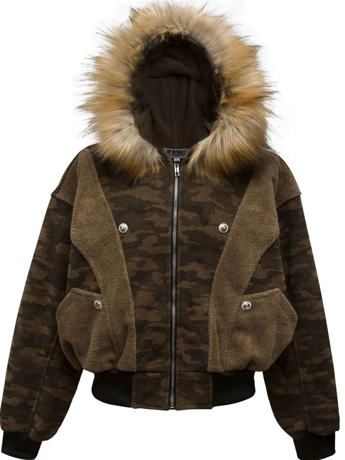 Men's Camouflage Faux Fur Hood Jacket by Partner Label