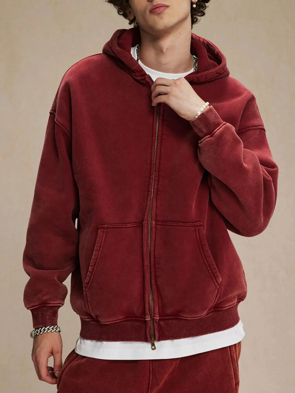 Men's Zip-Up Hoodie with Kangaroo Pocket by Trendsi