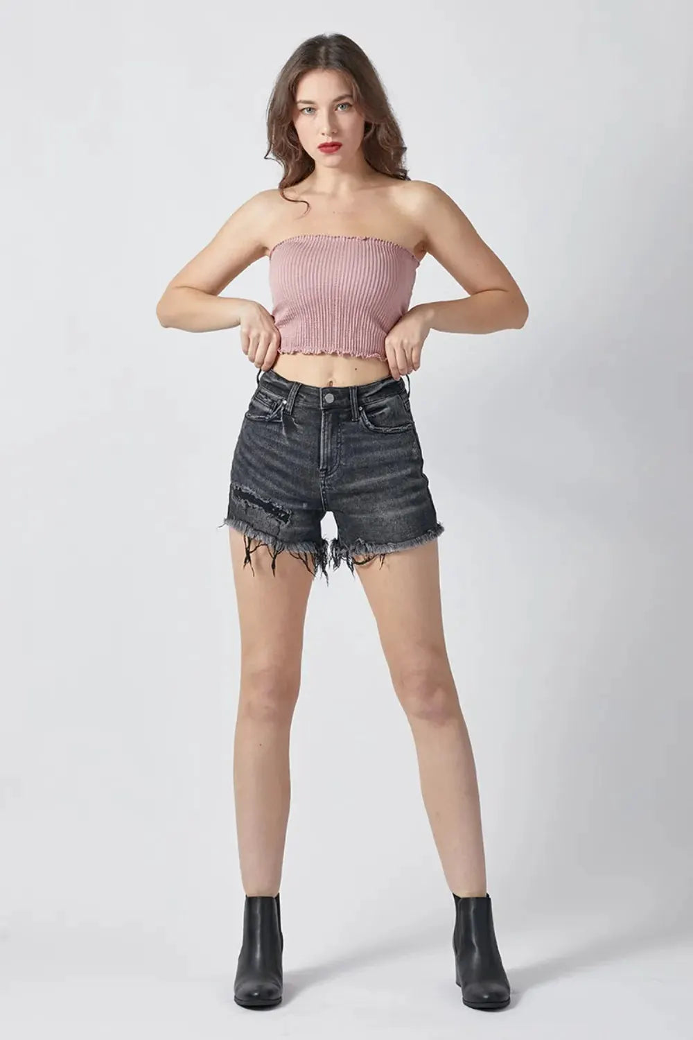 RISEN Raw Hem Denim Shorts with Pockets by RISEN