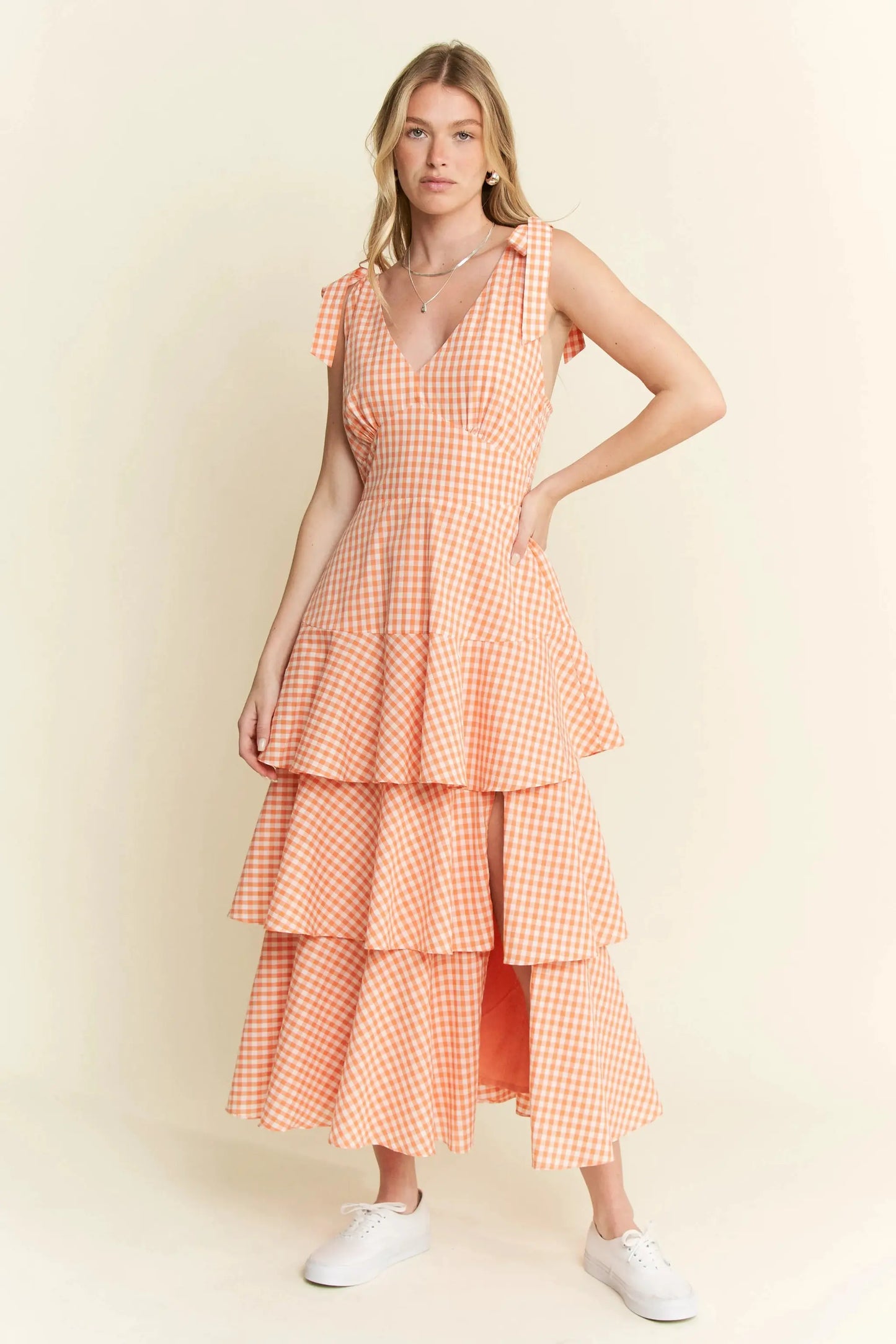Jade By Jane Sleeveless Gingham Print Tiered Midi Dress by Jade By Jane