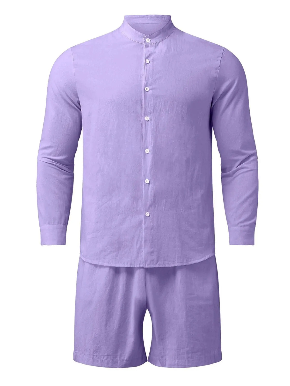 Men's Full Size Button Up Long Sleeve Shirt and Shorts Set Plus Size by Trendsi