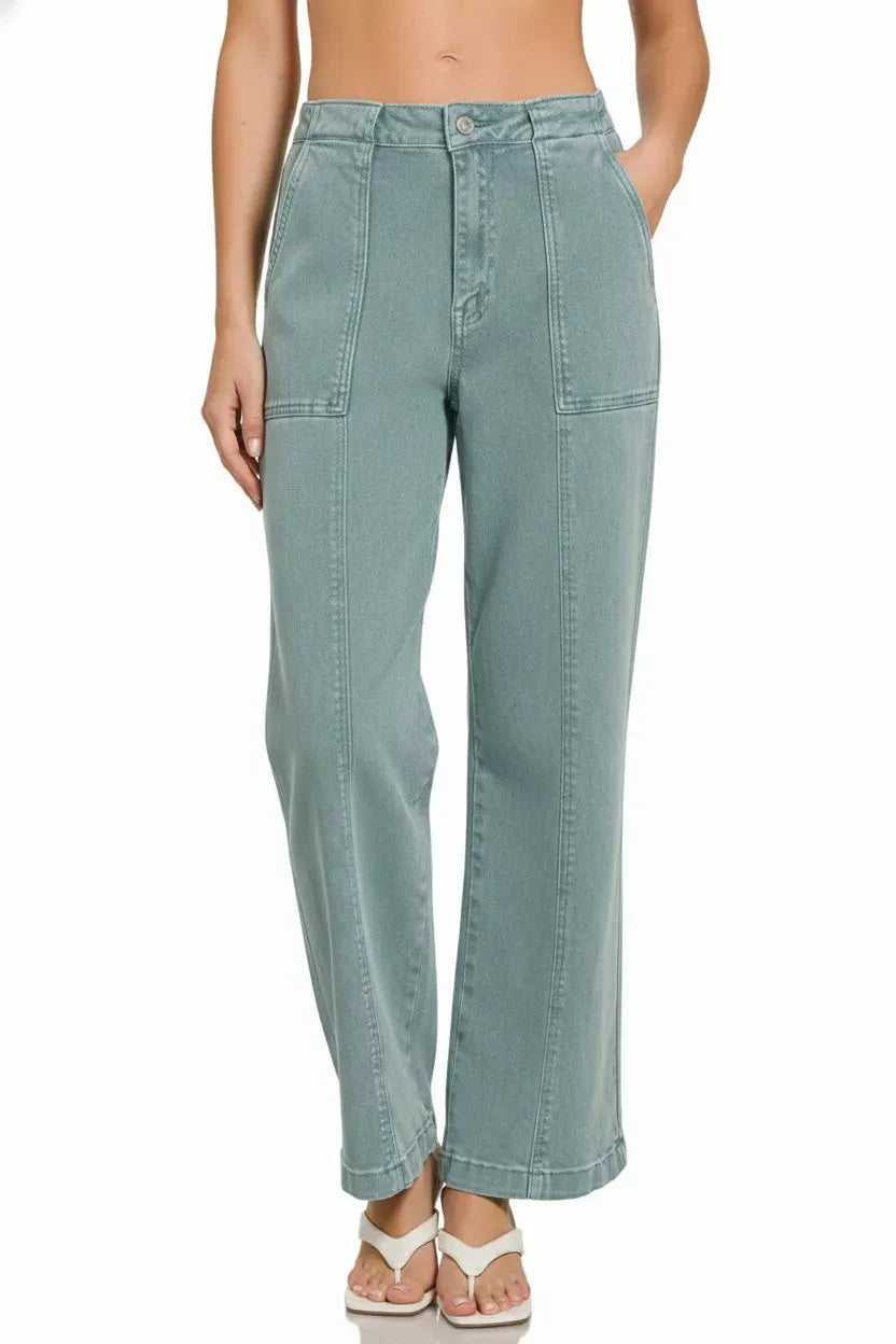 Zenana Straight Leg Utility Pocket Jeans by Zenana