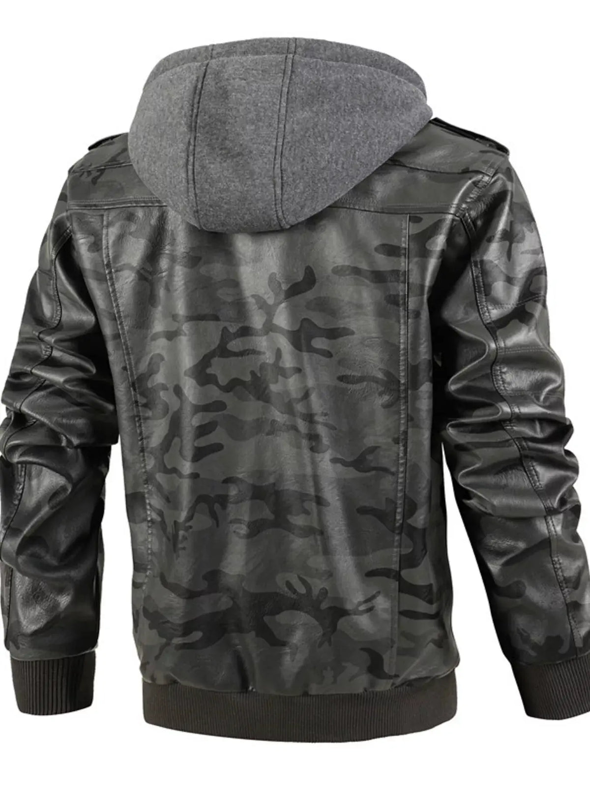 Men's Full Size Camouflage Hooded Faux Leather Jacket Plus Size by Partner Label