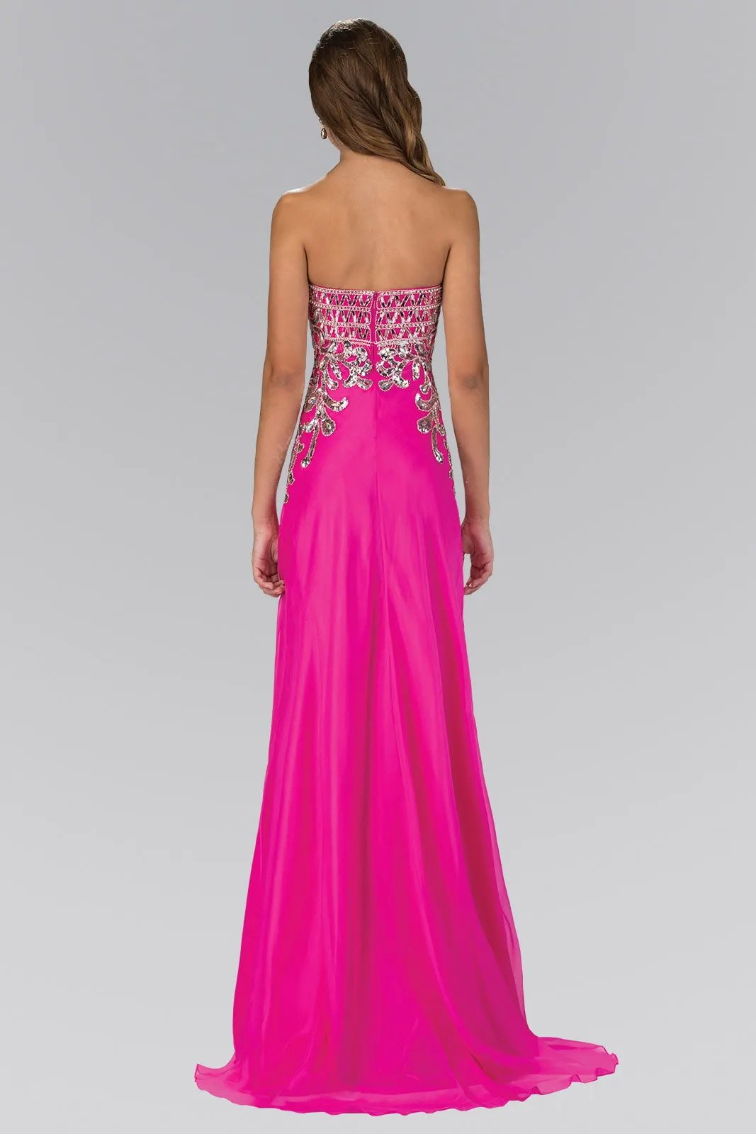 Strapless Sweetheart Chiffon Floor Length Dress with Bead Embellished Bodice by Tux-USA
