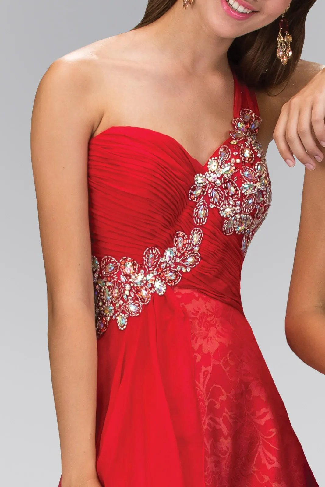 One Shoulder Lace Long Dress with Chiffon Overlay by Tux-USA