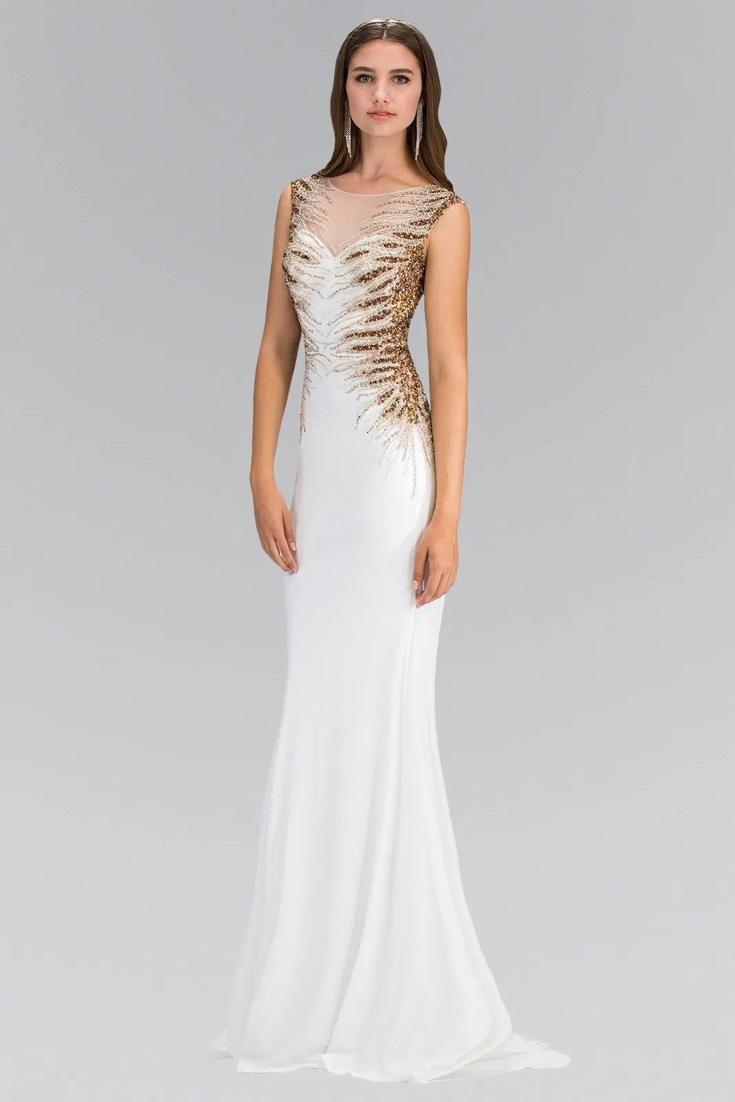 Sleeveless Floor Length Dress with Open Back and Beaded accent by Tux-USA