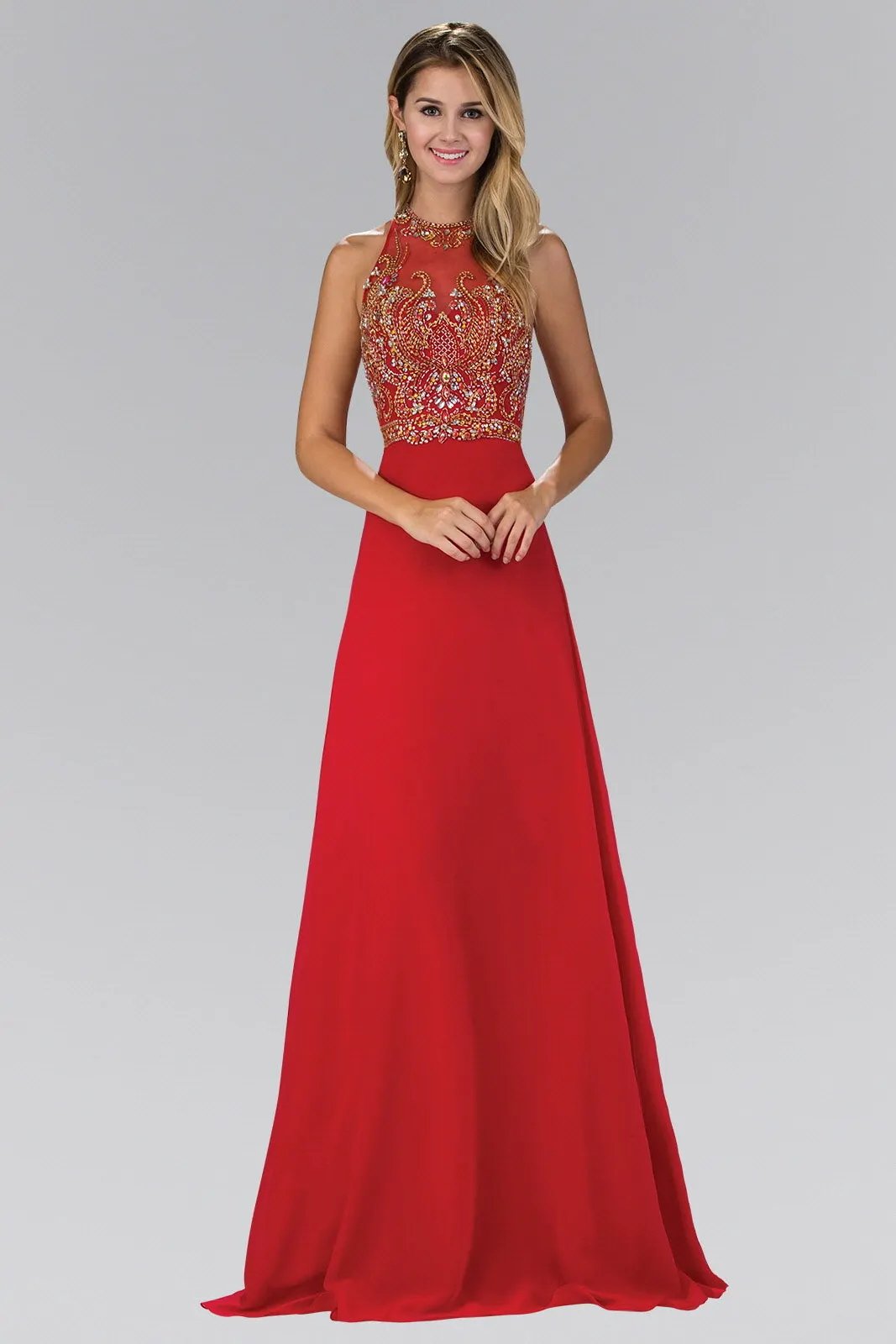 Jewel and Bead Embellished Long Dress with Back Cut Out by Tux-USA
