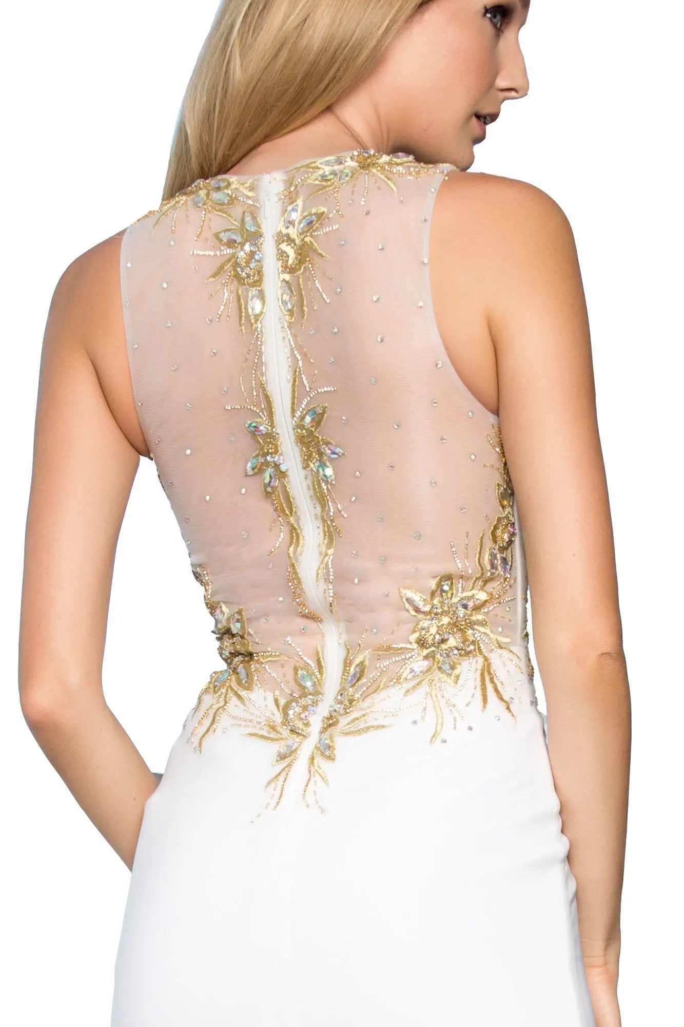 Floor Length Dress with Lace Embroidered Back and Bodice by Tux-USA