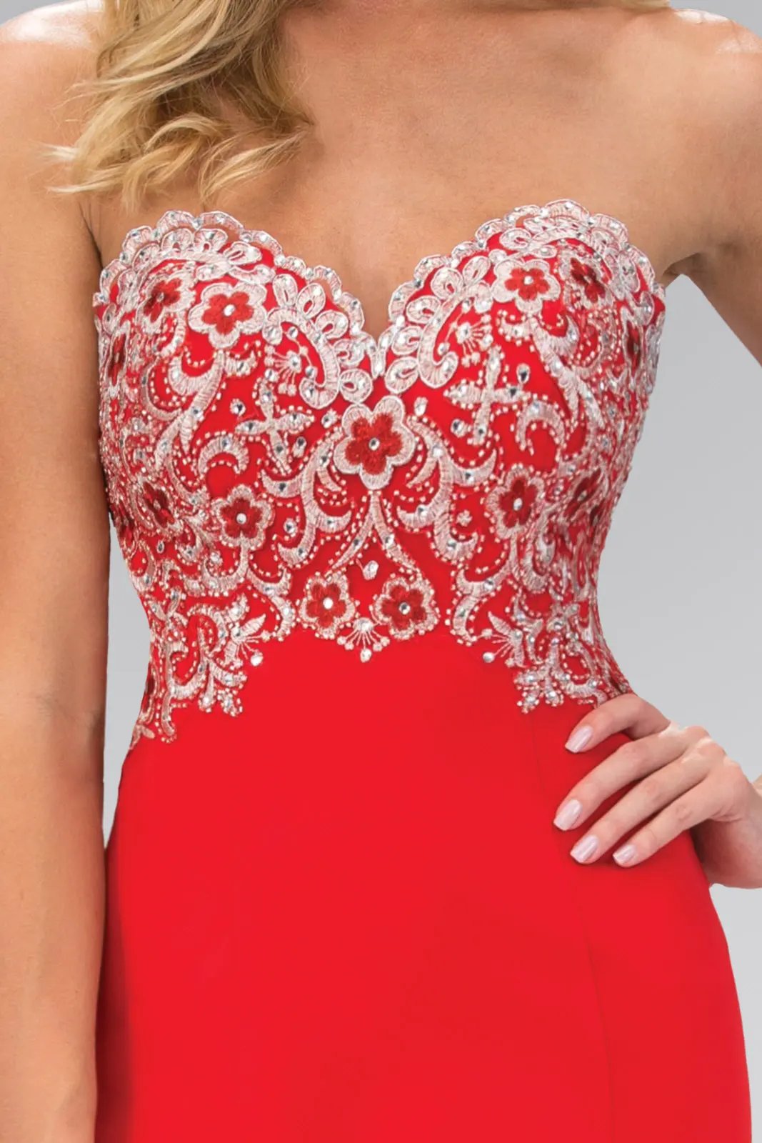 Lace Embellished Strapless Floor Length Dress by Tux-USA