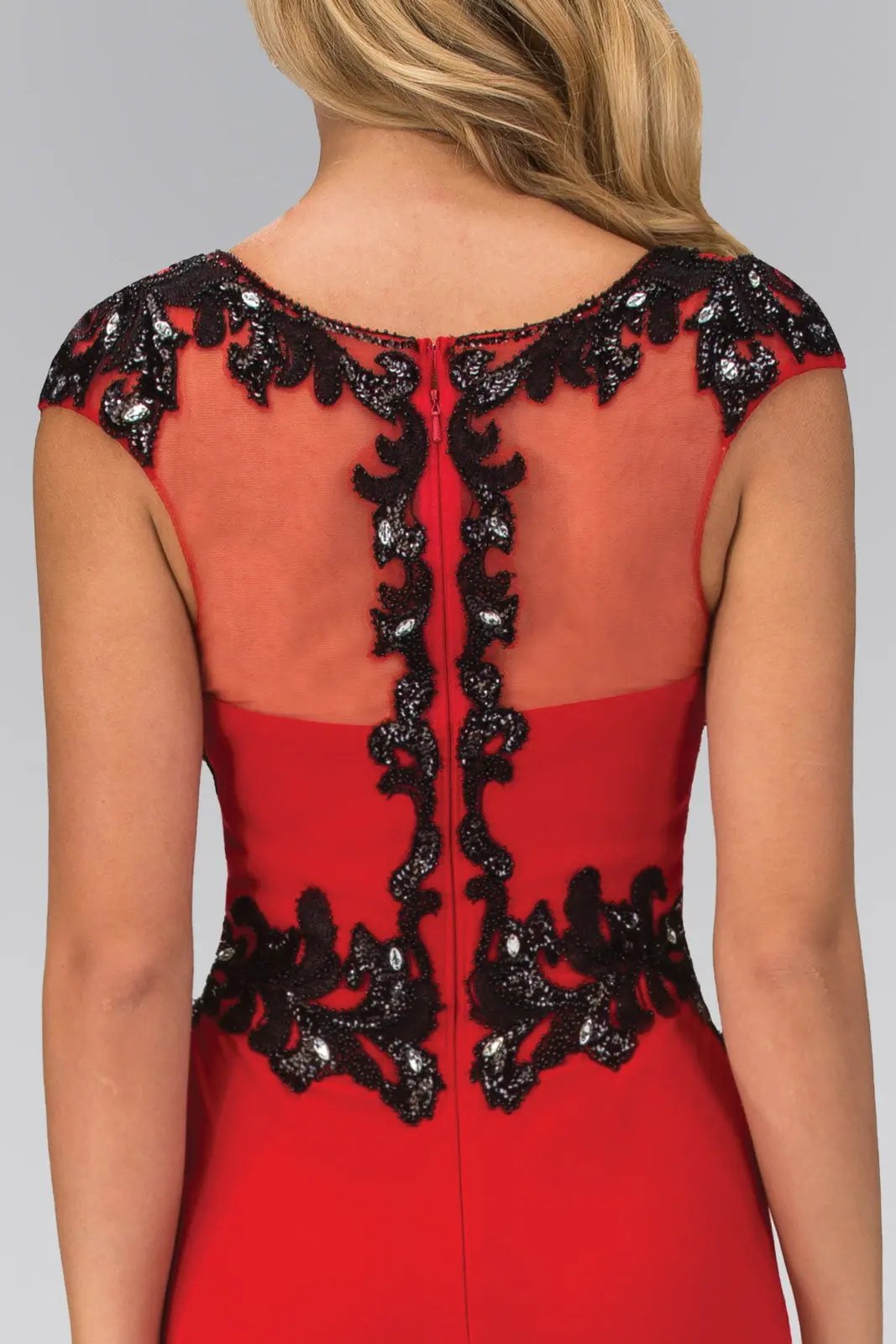 Sequin and Lace Embellished Cap Sleeve Long Dress by Tux-USA