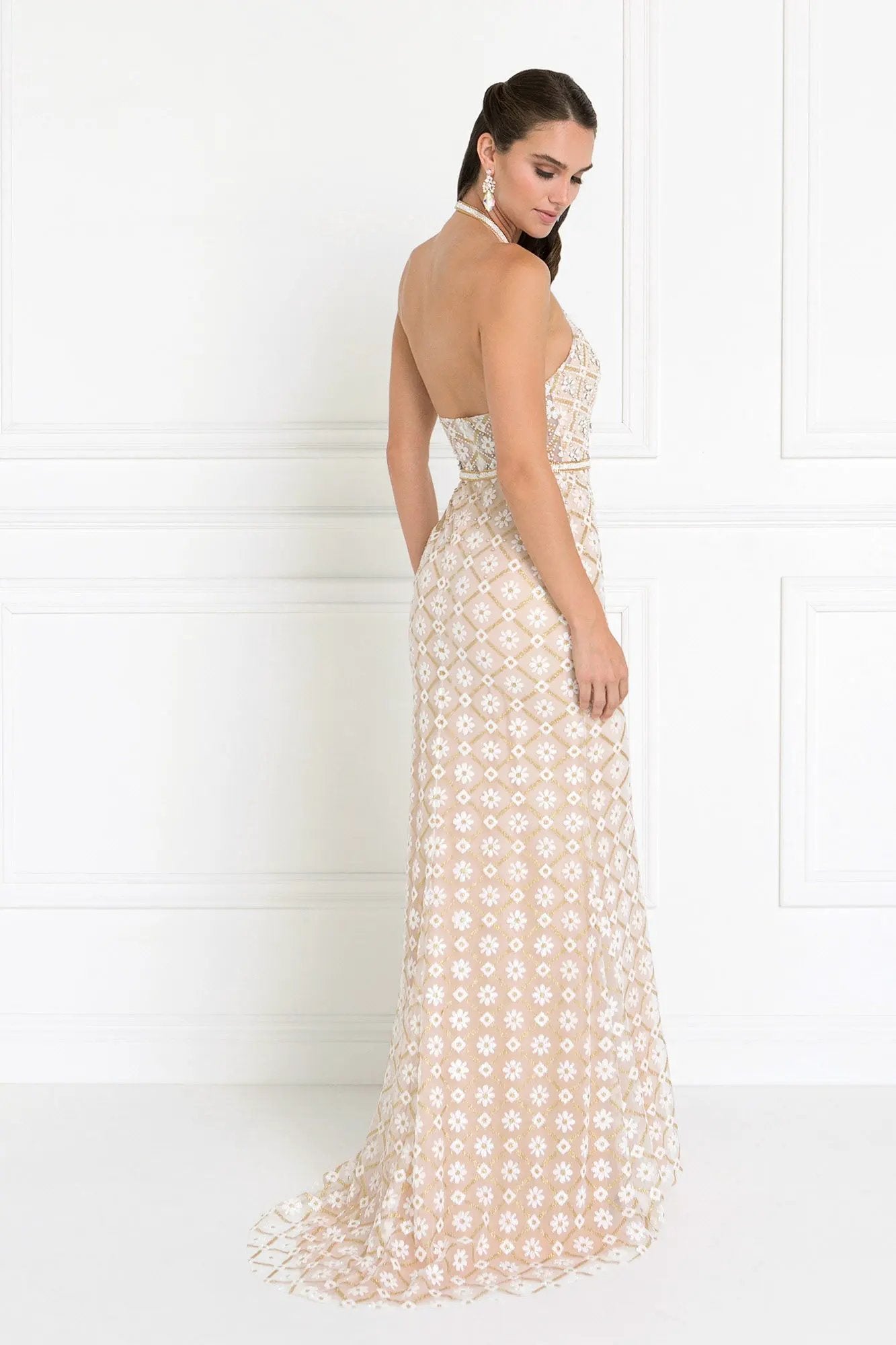Tulle Halter Mermaid Long Dress with Jewels Embellished by Tux-USA