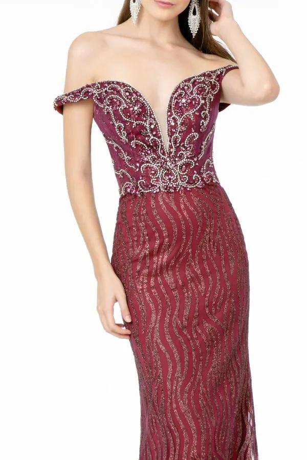 Jewel Embellished Bodice Glitter Mesh Long Dress by Tux-USA