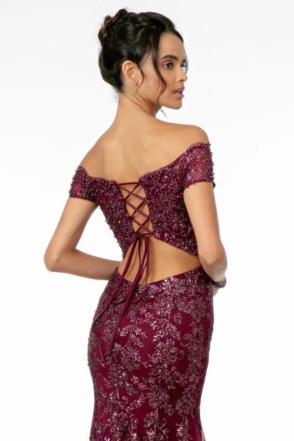 Sweetheart Neckline Glitter Mesh Long Dress w/ Cut-Out Back by Tux-USA