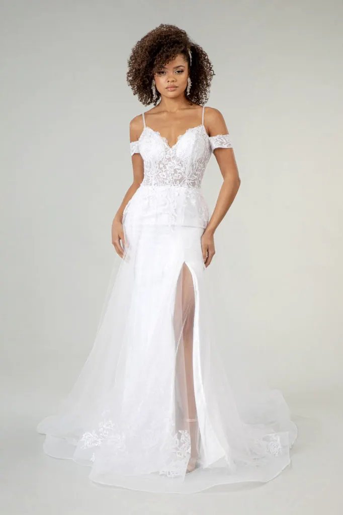 Sweethearted Embroidered Spaghetti Strap Wedding Gown w/ Lace Lining by Tux-USA