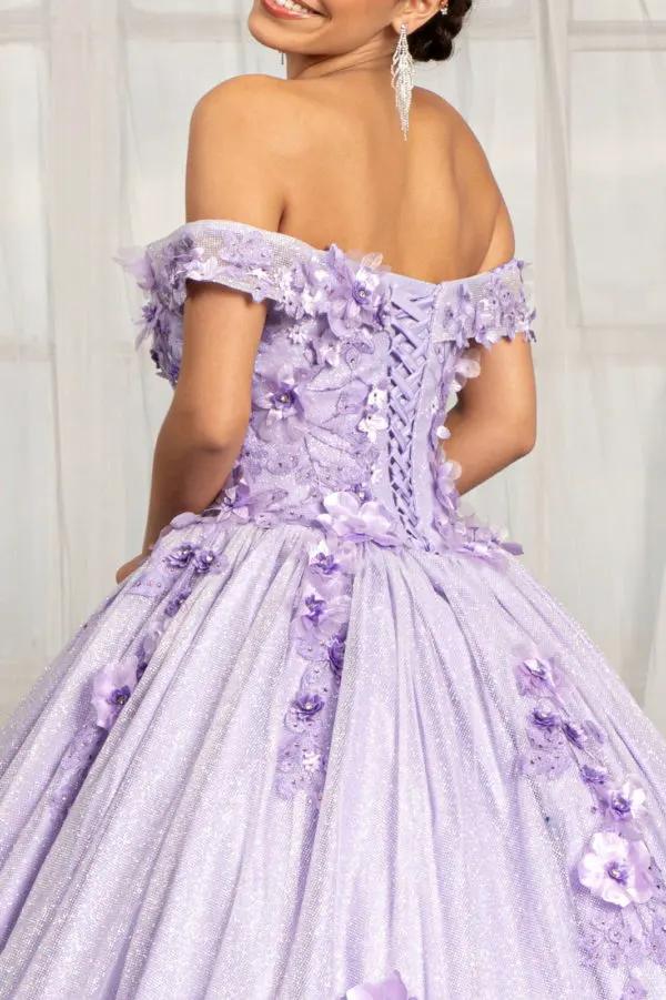 3D Floral Applique and Jewel Embellished Glitter Mesh Quinceanera Dress by Tux-USA