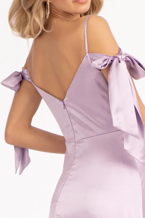 Evening Dress Sweetheart Neckline Satin A Line Fitted Bodice Open Back Slit by Tux-USA