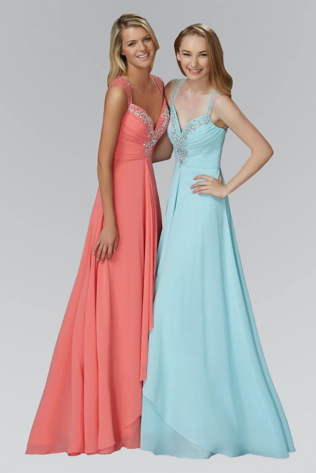 Sweetheart Long Chiffon Dress with Beaded Detailing by Tux-USA