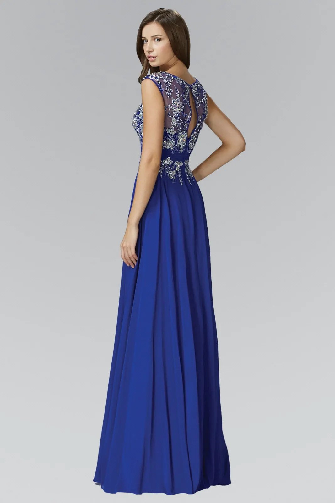 Sleeveless Long Dress with Lace and Jewel Embellished Bodice by Tux-USA