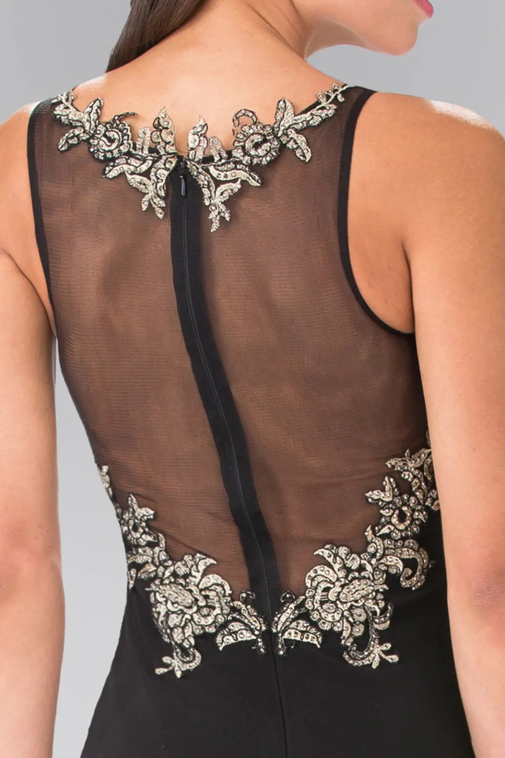 Long High Neck Dress Accented with Embroidery by Tux-USA
