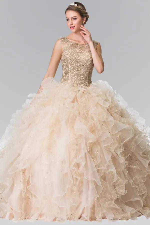 Embroidered and Beaded Mesh Ruffle Quinceneara Dress with Bolero by Tux-USA