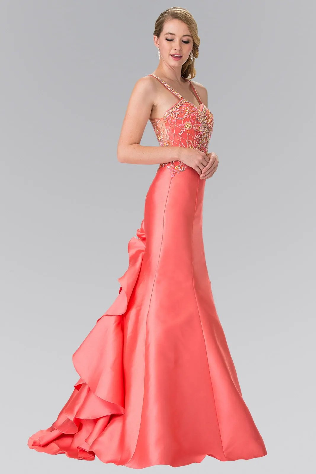 Ruffle-Back Sweetheart Mikado Dress Accented with Beading Details by Tux-USA