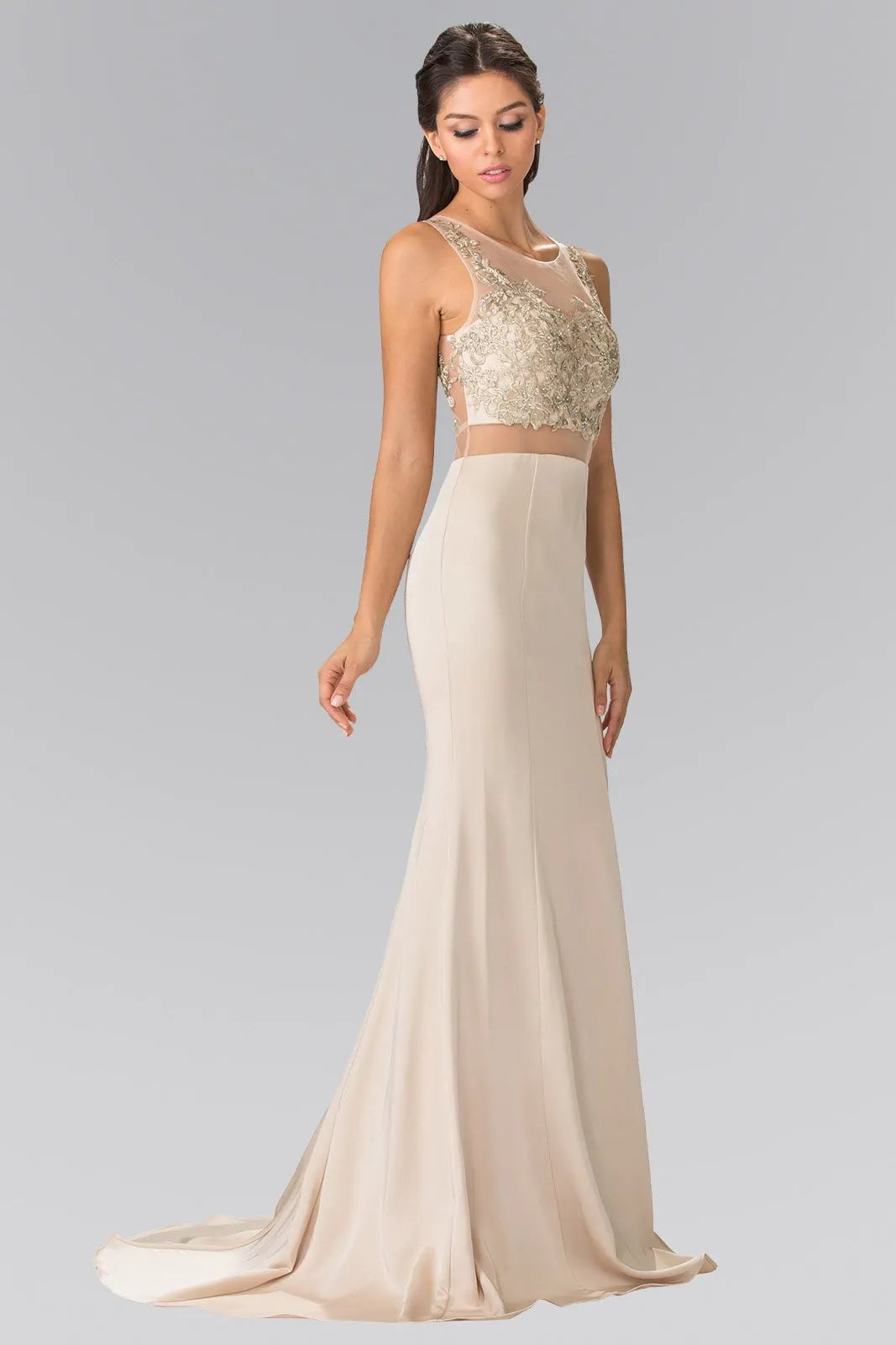 Mock Two-Piece Embroidered Prom Dress with Illusion Waistline by Tux-USA