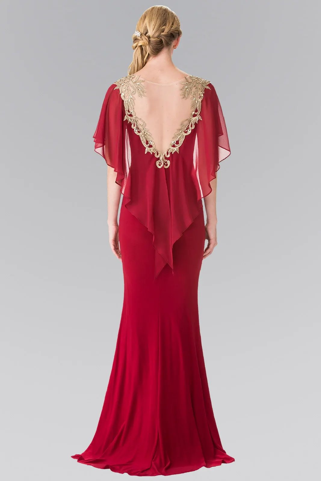 Sleeveless Jersey Long Dress with Attached Cape that Drapes Down the Back by Tux-USA