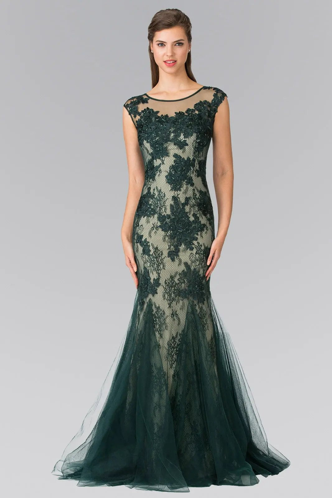 Sleeveless Lace Long Dress with Tulle Skirt by Tux-USA