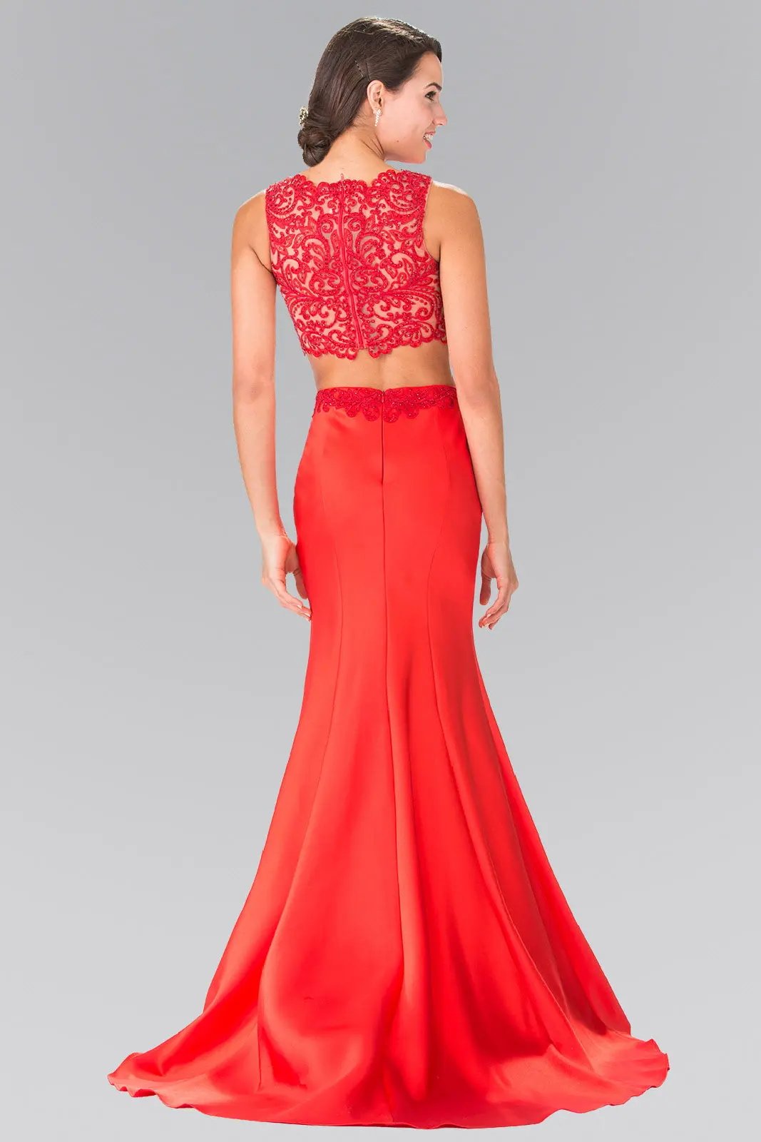 Two-Piece Prom Dress with Lace Top and Satin Skirt by Tux-USA