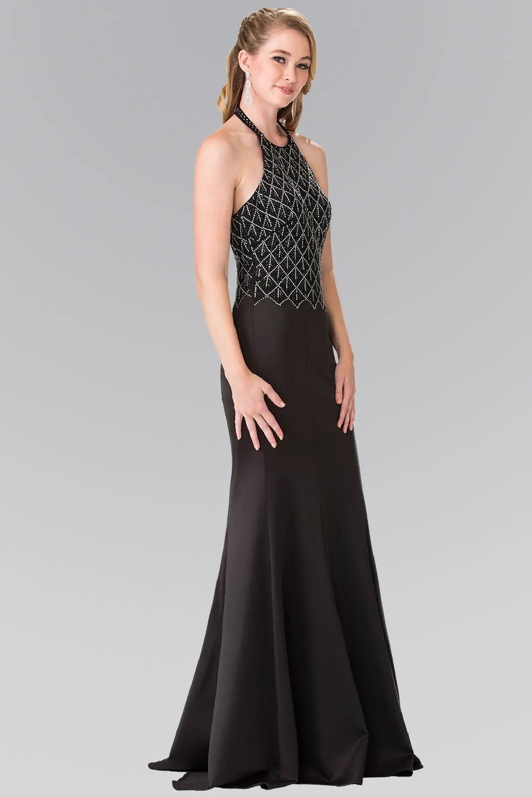 Halter-Neck Beads Embellished Bodice Long Dress by Tux-USA