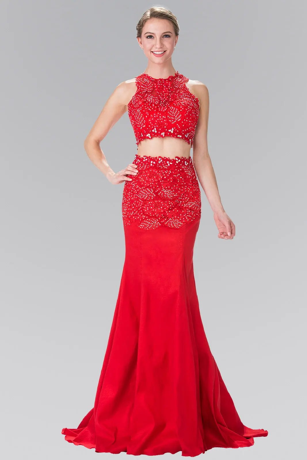 Two-Piece Taffeta Long Dress with Lace and Jewels by Tux-USA