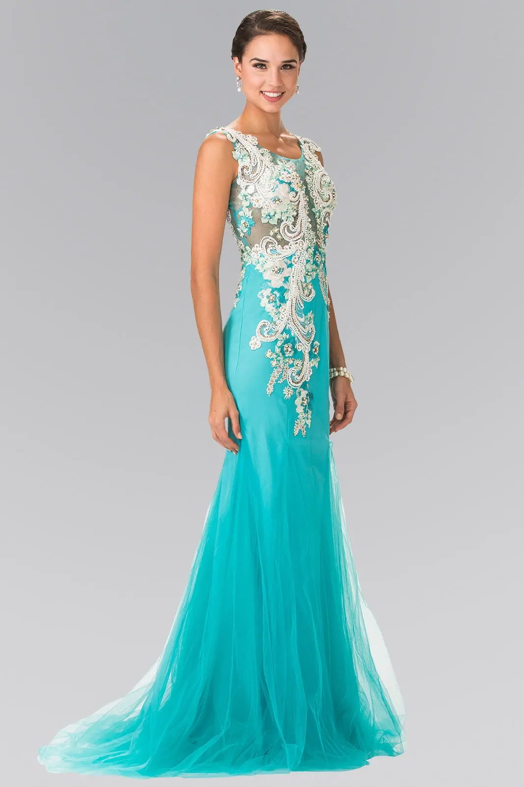 Embroidery Jersey Mermaid Long Dress with Sheer Back by Tux-USA
