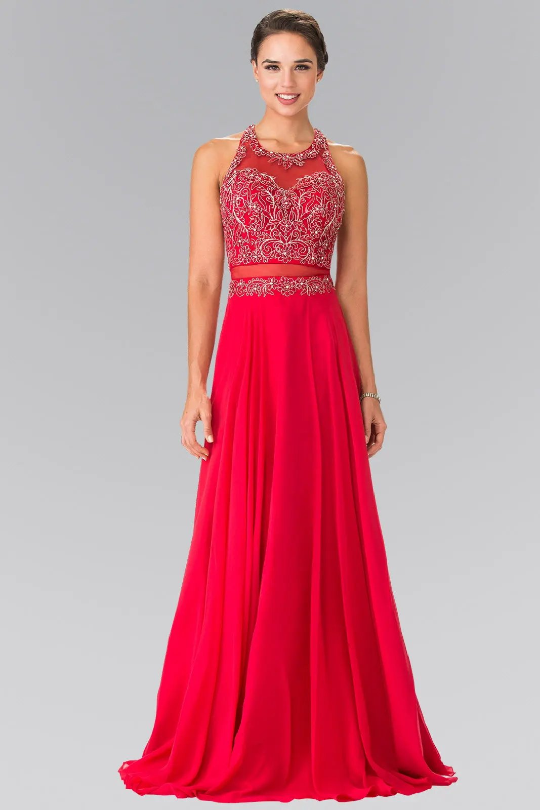 Mock Two-Piece Dress with Beaded Top and Open Back by Tux-USA