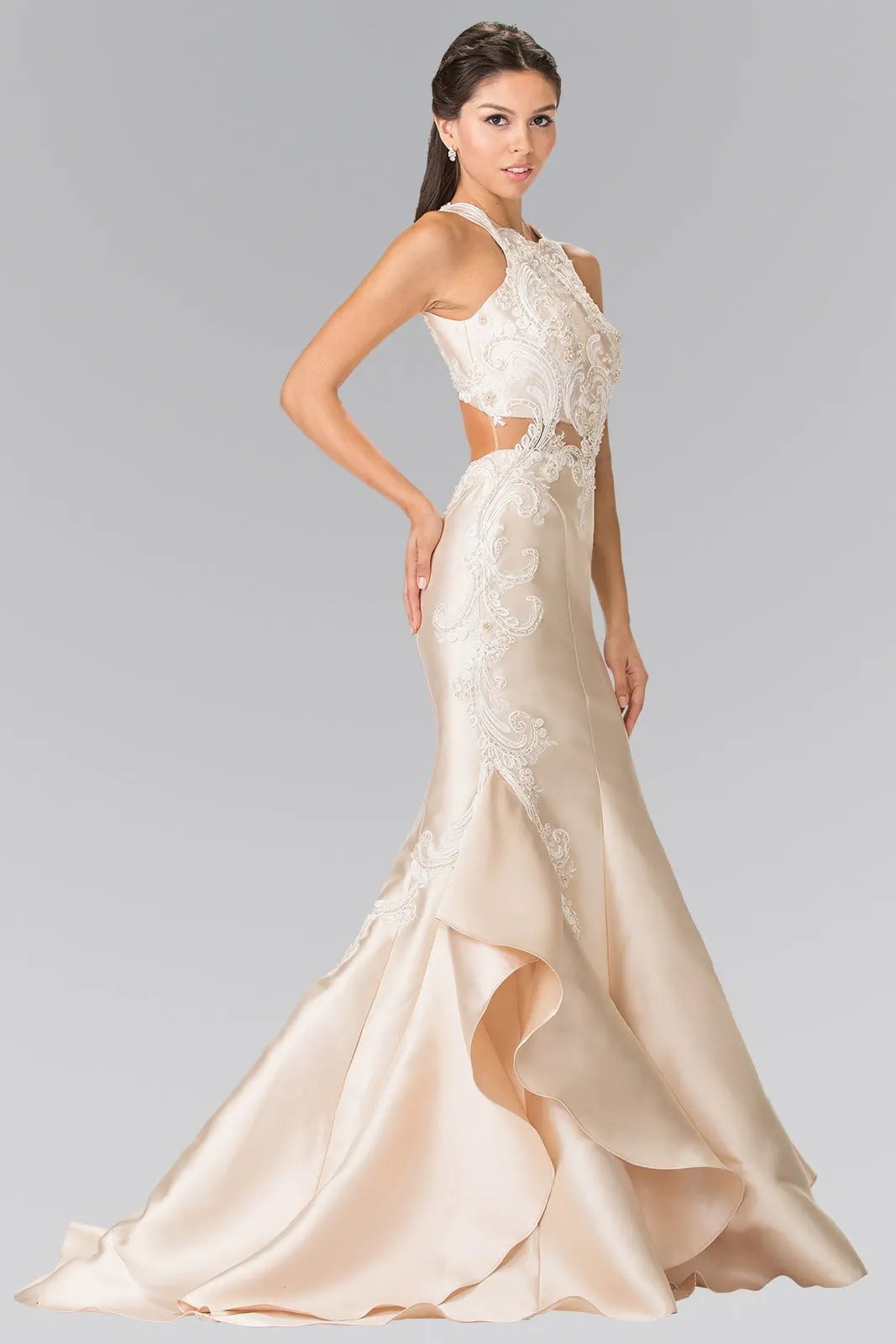 Embroidery and Layered Ruffled Skirt Long Dress by Tux-USA
