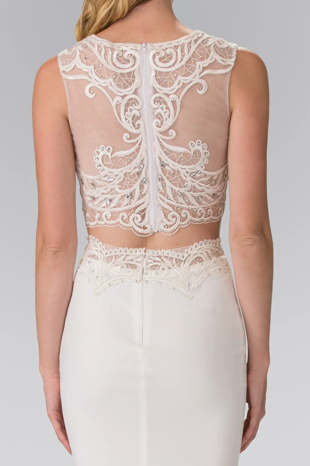Two-Piece Prom Dress with Embellished Lace Top by Tux-USA