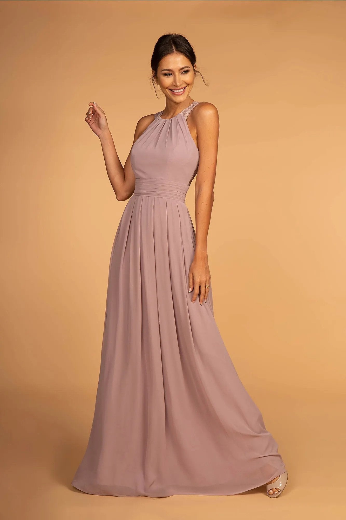 Lace-Strap Chiffon Long Dress by Tux-USA