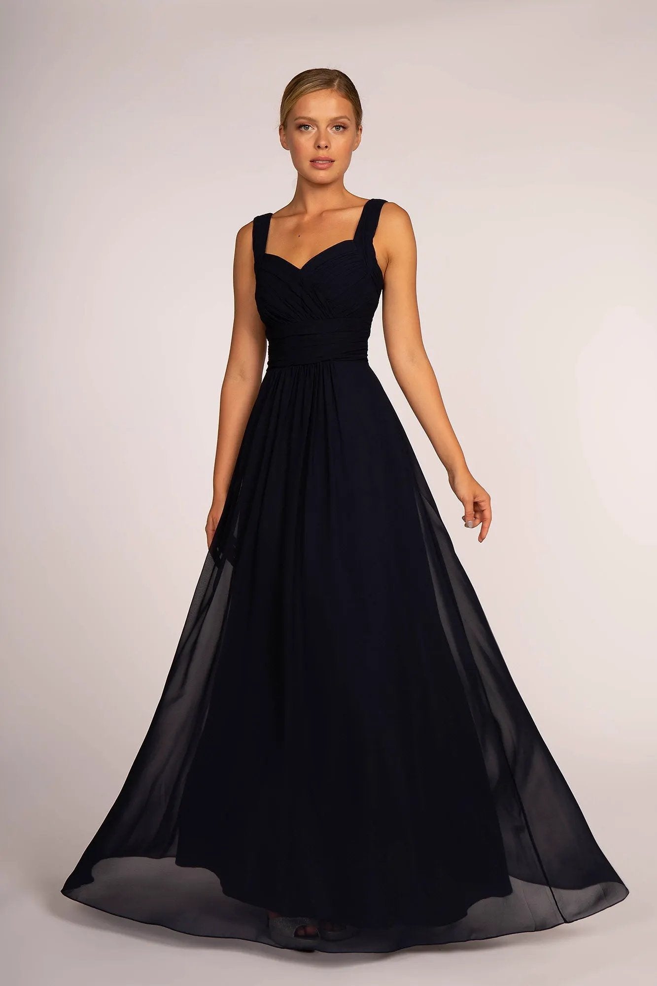 Chiffon Ruched-Bodice A-Line Long Dress by Tux-USA