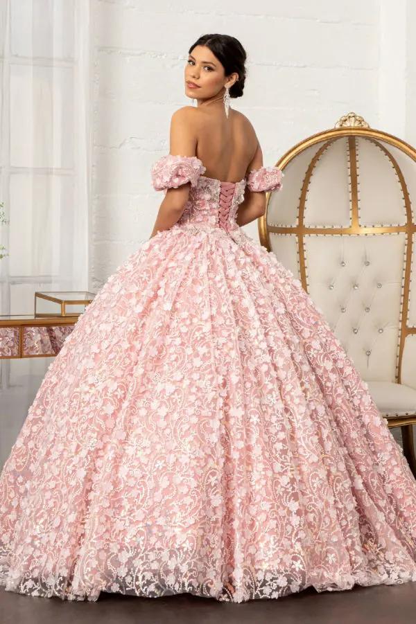 Jewel Embellished Mesh Quinceanera Ball Gown w/ 3-D Applique and Corset by Tux-USA