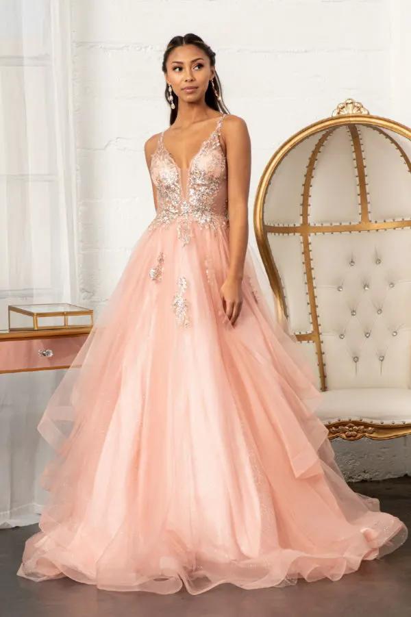 Glitter Embellished Mesh Quinceanera Gown w/ Sequin and Sheer Bodice (Petticoat Included) by Tux-USA