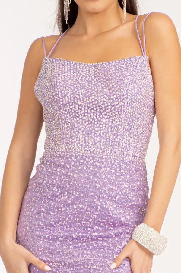 Straight Across Sequin Embellished Mesh Mermaid Dress w/ Slit by Tux-USA