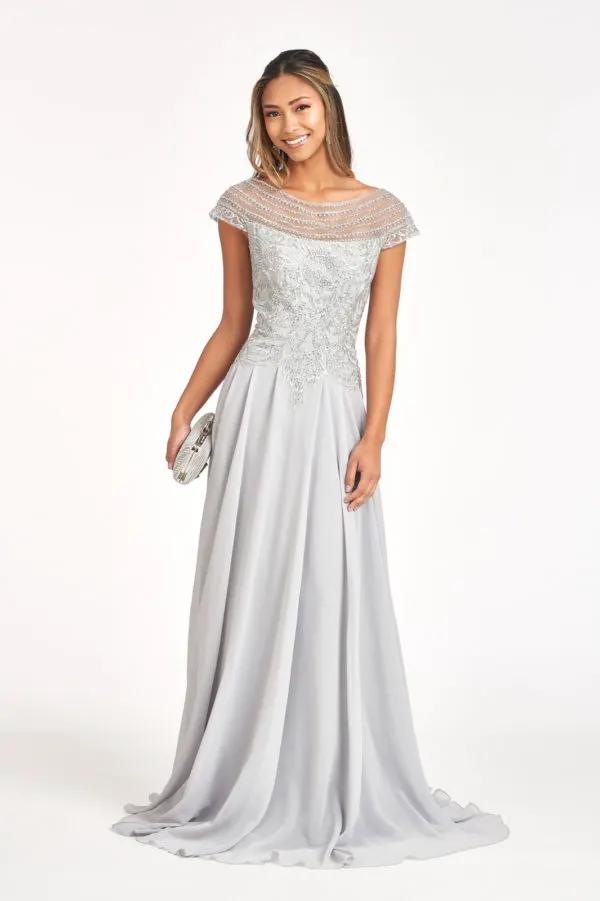 Beaded Chiffon A Line Dress With Cap Sleeves For Women Celebration Ready Tux USA by Tux-USA