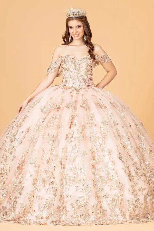 3-D Butterfly Applique Sweetheart Quinceanera Dress w/ Corset Back by Tux-USA